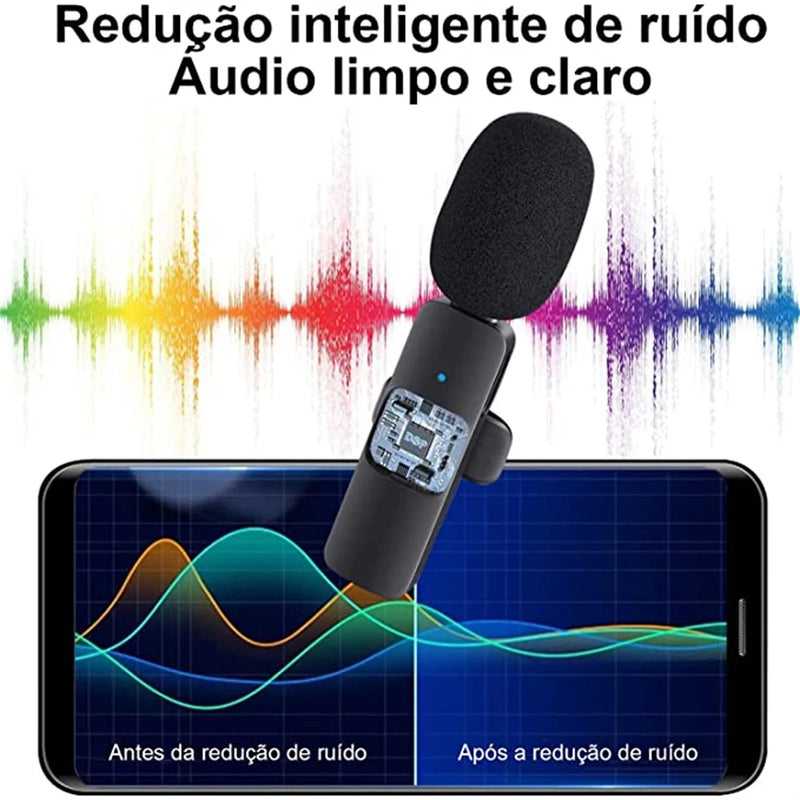 Microfone de lapela sem fio,Compatível com iPhone e Android